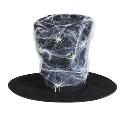 Vysoký čierny klobúk s pavúkmi